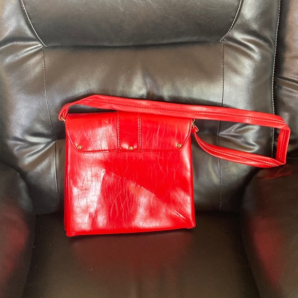 Women's Red Crossbody Bag with Gold-Tone Clasp - Picture 2 of 5